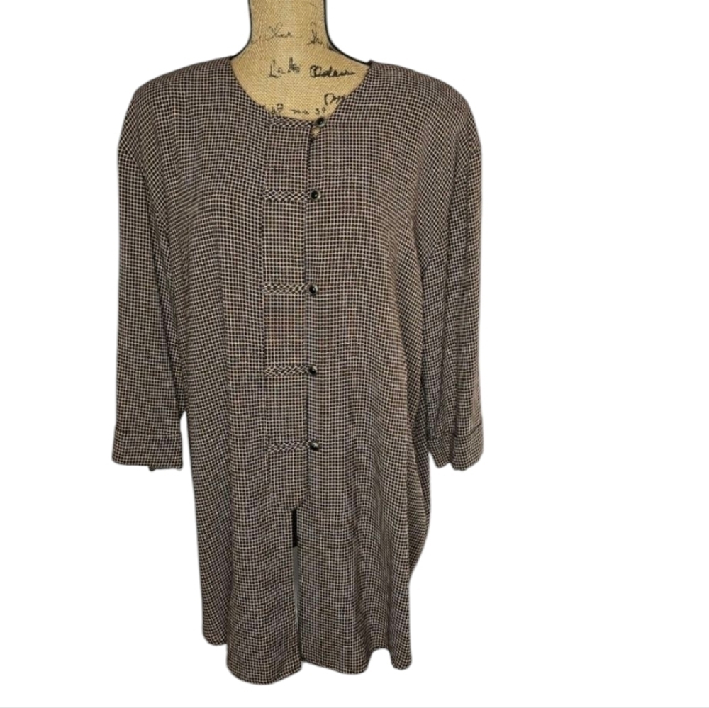 Vintage 90s Brown Plaid Plus Size Button Career Top